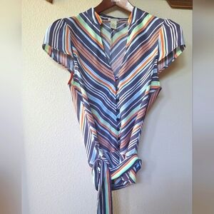 Odille Anthropologie Womens Cap Sleeve Button Front Top. Striped. Size 4